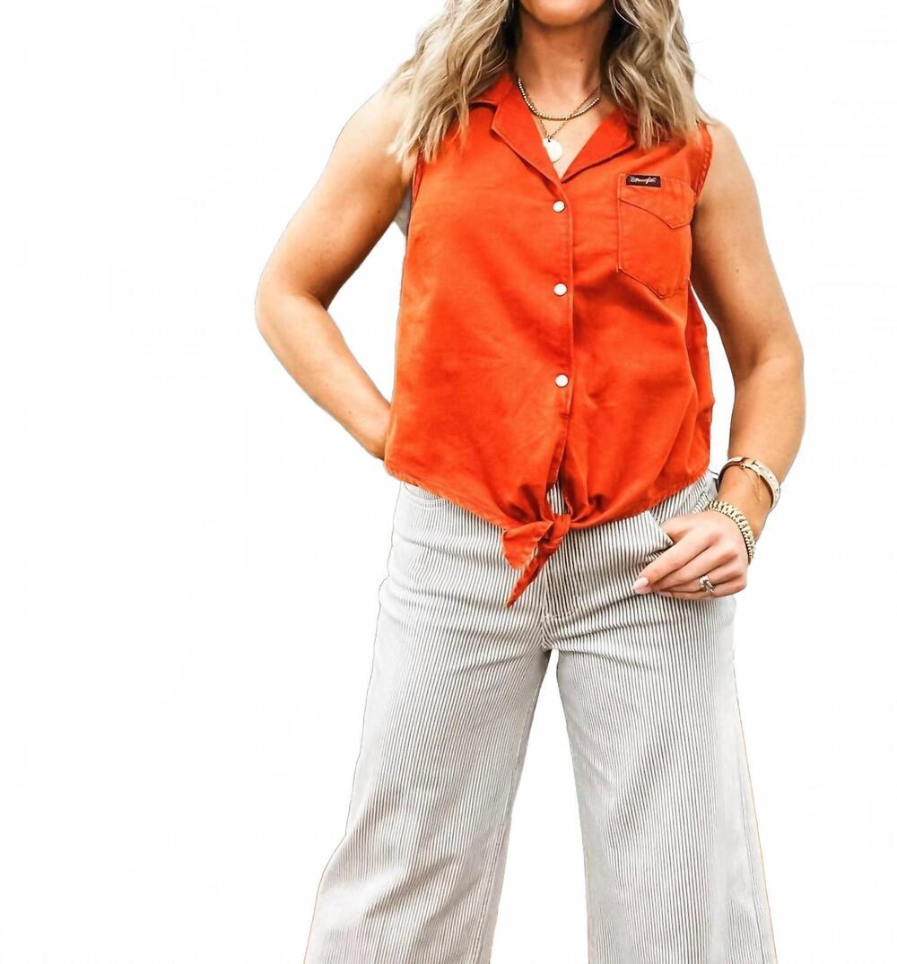 NEW WRANGLER retro sleeveless button front shirt in orange